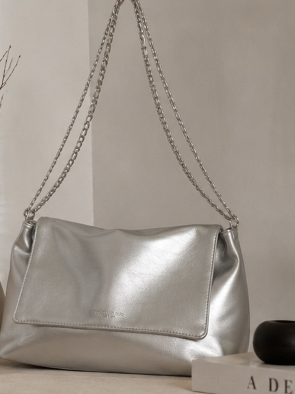 Y2K Silver Metallic Chain Strap Shoulder Bag